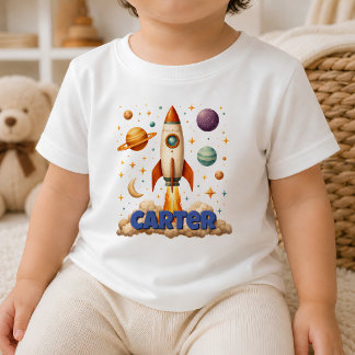Personalisierte Retro-Raketen-Kinderbekleidung Kleinkind T-shirt