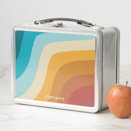 Personalisierte Retro-Regenbogenwellen Metall Brotdose