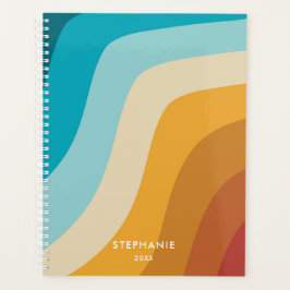 Personalisierte Retro-Regenbogenwellen Planer