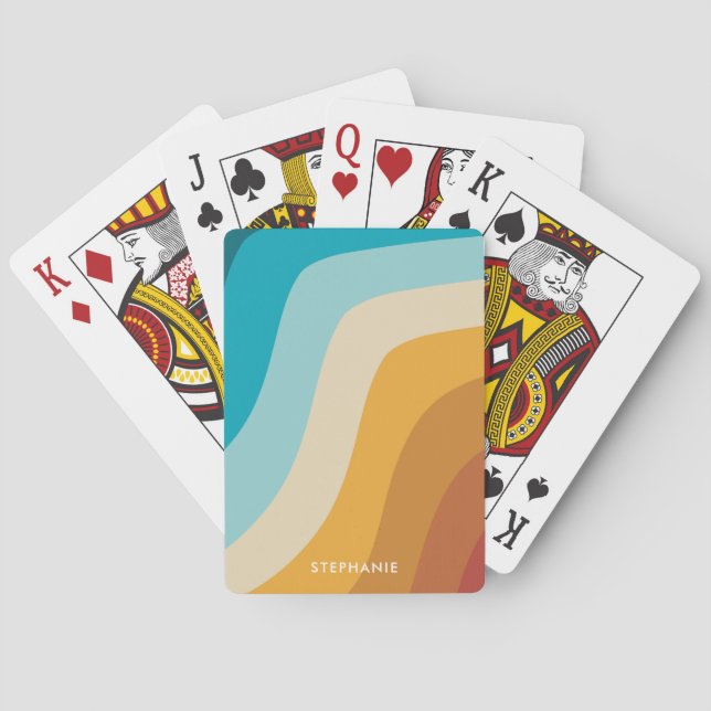 Personalisierte Retro-Regenbogenwellen Spielkarten (Rückseite)
