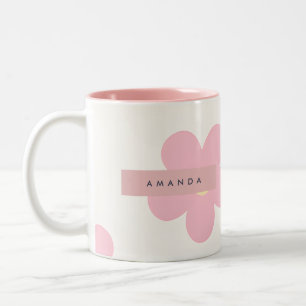Personalisierte Retro Rosa Gänseblümchen-Blume Zweifarbige Tasse