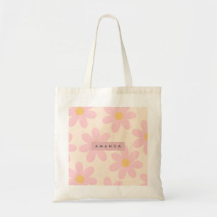 Personalisierte Retro-Rosa Gänseblümchen-Blumen Tragetasche