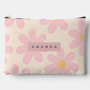 Personalisierte Retro Rosa Gänseblümchen-Blumenmus Zubehörtasche