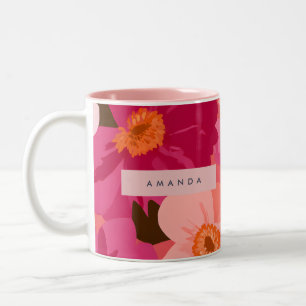 Personalisierte Retro-Rosa und Orange Blumenmuster Zweifarbige Tasse