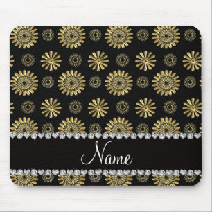 Personalisierte retro schwarze GoldNamensBlumen Mousepad
