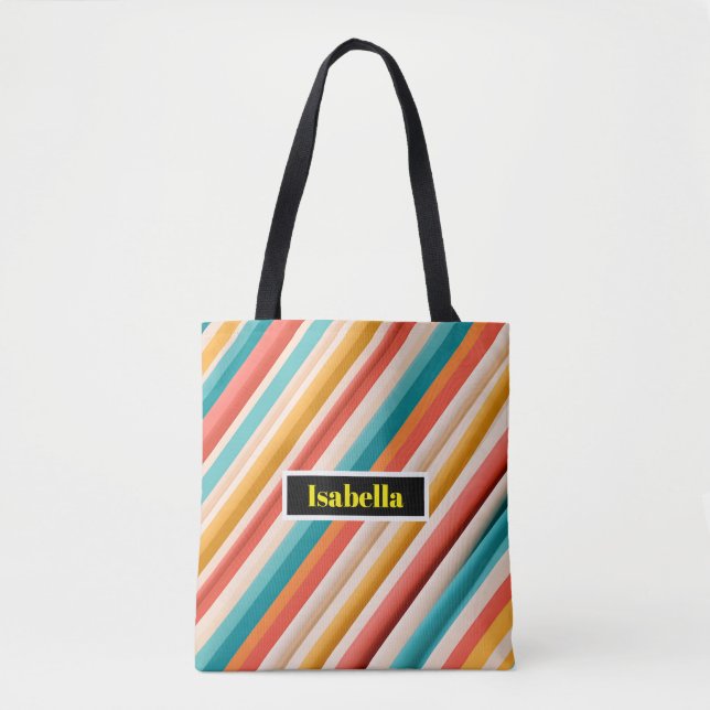 Personalisierte Retro-Stripte Schulterhaut-Tasche (Vorderseite)
