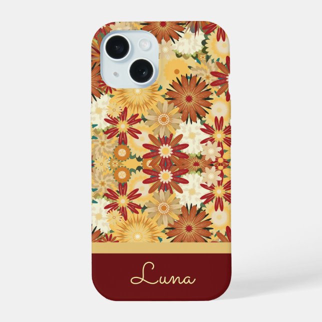 Personalisierte Retro-Warme Blumenmuster-Handyhüll iPhone 15 Hülle (Rückseite)