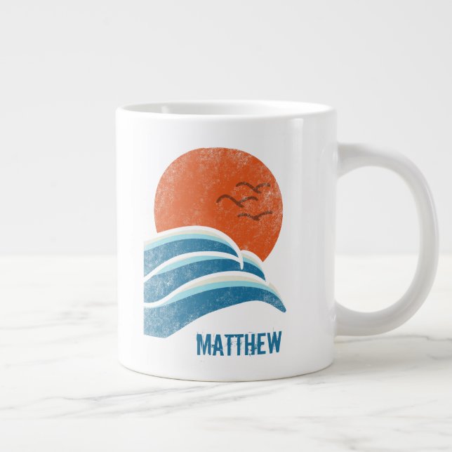 Personalisierte Retro Waves und Sun Beach Jumbo-Tasse (Rechts)