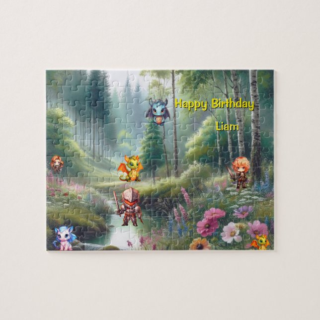 Personalisierte Ritter und Drachen Puzzle (Horizontal)