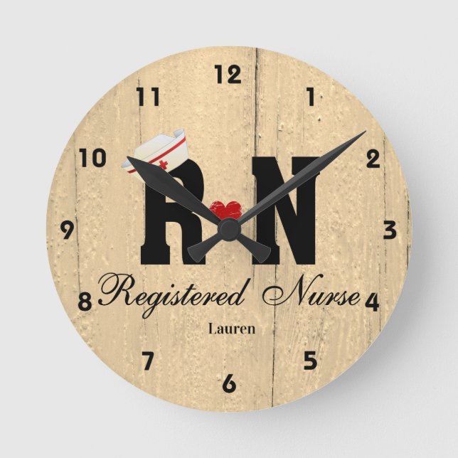 Personalisierte RN Nurse Hat Holz Acrylwand Uhr (Vorderseite)