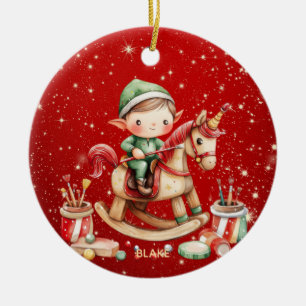 Personalisierte Rockpferde Elf Keepake-Kinder Keramik Ornament