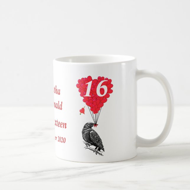 Personalisierte romantische Krähe 16 . Geburtstag Kaffeetasse (Rechts)
