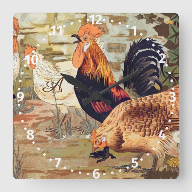  Personalisierte Rooster Bauernhof Platz W Quadratische Wanduhr (Vorderseite)