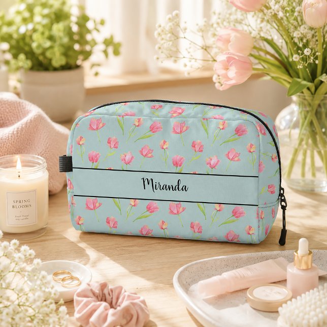 Personalisierte rosa Aquarellblumen Waschbeutel (Personalized Pink Watercolor Flowers Dopp Kit)