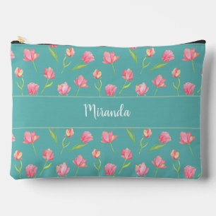 Personalisierte rosa Aquarellblumen Zubehörtasche