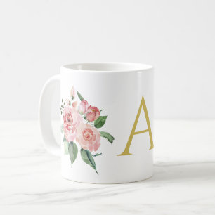 Personalisierte rosa Aquarellfarben Rose Kaffeetasse