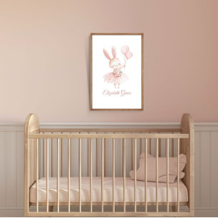 Personalisierte rosa Ballerina-Hasen-Kinderzimmer- Poster