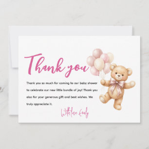 Personalisierte rosa Bär-Baby-Shower-Dankeskarten Dankeskarte