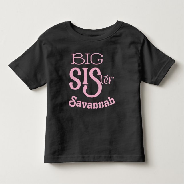Personalisierte rosa BIG-Schwester kurvte Kleinstt Kleinkind T-shirt (Vorderseite)