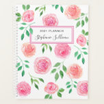 Personalisierte rosa Blume  Planer<br><div class="desc">Dieser hübsche Blumenplaner ist mit rosa Aquarellrosen und grünen Blätter dekoriert.
Sie können es anpassen,  indem Sie den Namen und das Jahr ändern.
Original Wasserfarbe © Michele Davies.</div>