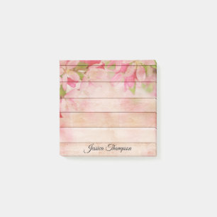 Personalisierte, rosa Blume und Holznoten Post-it Klebezettel