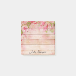 Personalisierte, rosa Blume und Holznoten Post-it Klebezettel