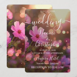 Personalisierte rosa Blumen Gold Bokeh Hochzeit Einladung
