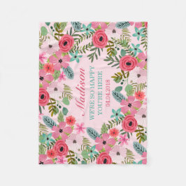 Personalisierte Rosa Blumendecke Fleece Babydecke