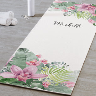 Personalisierte rosa Blumenname Yogamatte