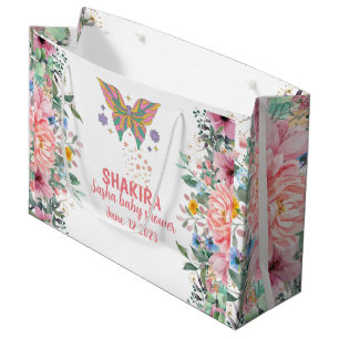 Personalisierte, rosa Blütendusche, Schmetterlings Große Geschenktüte