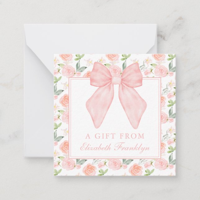 Personalisierte Rosa Bow Floral Girls Geschenkverp Mitteilungskarte (Vorderseite)