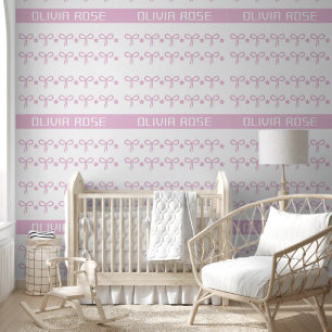 Personalisierte rosa Bows Babyname Wallpaper Tapete
