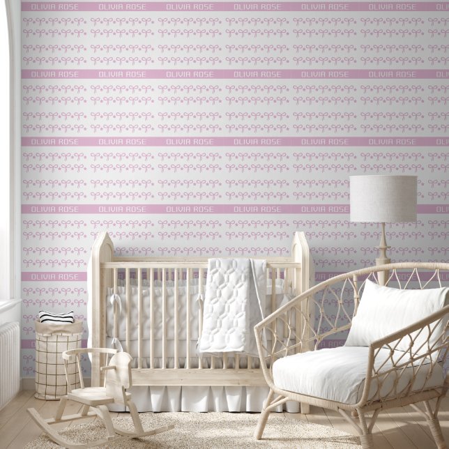 Personalisierte rosa Bows Babyname Wallpaper Tapete (Kinder)