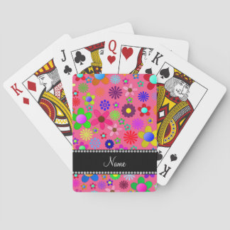 Personalisierte rosa bunte retro NamensBlumen Spielkarten