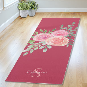 Personalisierte Rosa Burgund-Rose Yogamatte