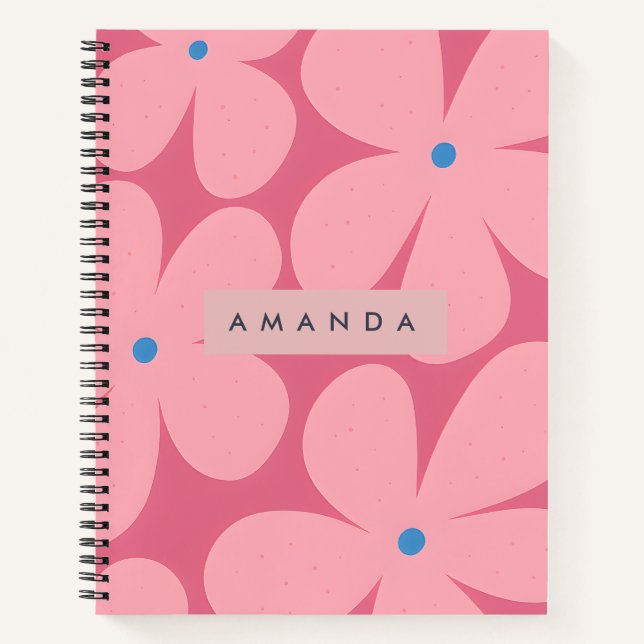 Personalisierte rosa Daisy und Blaue Mitte Blume Notizbuch (Vorderseite)