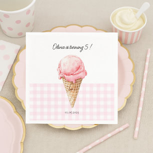 Personalisierte rosa Eiscreme-Geburtstagsserviette Serviette