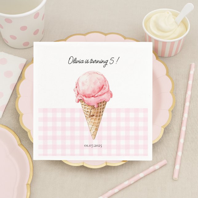 Personalisierte rosa Eiscreme-Geburtstagsserviette Serviette (Von Creator hochgeladen)