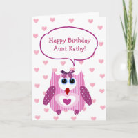 Personalisierte Rosa Eule Geburtstagskarte für Tan