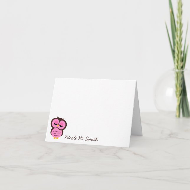 Personalisierte rosa Eule Notecards (Vorderseite)