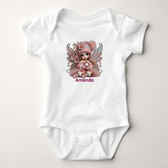 Personalisierte rosa Fee Baby Strampler (Vorderseite)