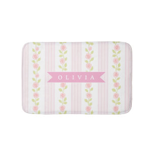 Personalisierte rosa feminine kokette florale gest badematte