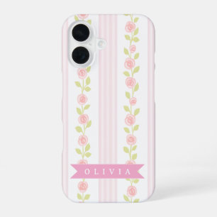 Personalisierte rosa feminine kokette florale gest iPhone 16 hülle