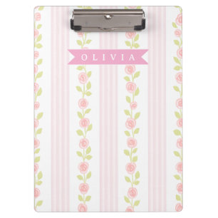 Personalisierte rosa feminine kokette florale gest klemmbrett