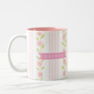 Personalisierte rosa feminine kokette florale gest zweifarbige tasse