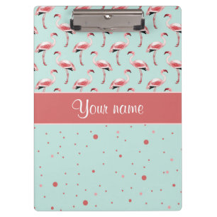 Personalisierte rosa Flamingo-Polka-Punkte Klemmbrett