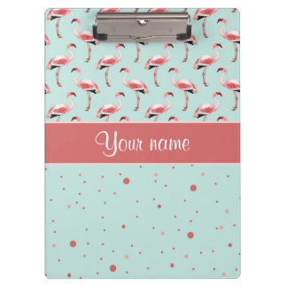 Personalisierte rosa Flamingo-Polka-Punkte Klemmbrett