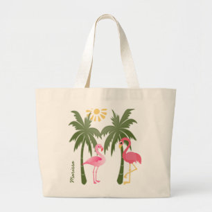 Personalisierte rosa Flamingo-Strand-Tasche Jumbo Stoffbeutel