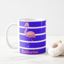 Personalisierte rosa Flamingos auf blauen Streifen