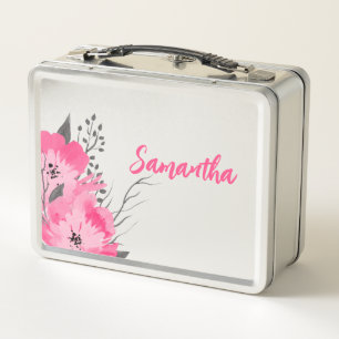Personalisierte Rosa Floral Metal Lunch Box